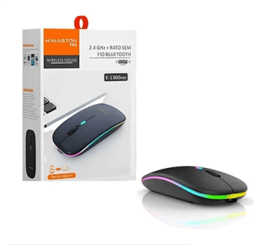 Mouse Luminoso Sem Fio Bluetooth e Wireless 2.4GHZ H'maston E-1300 Pro